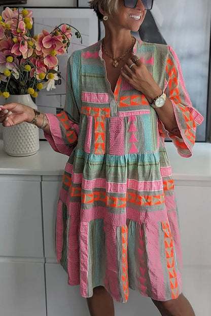 Melanie | Sukienka damska midi w stylu boho z patchworkowym wzorem
