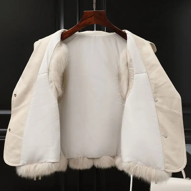 Juliet | Damski żakiet z kontrastową lamówką i skórzanym kołnierzem, elegancki i stylowy fason