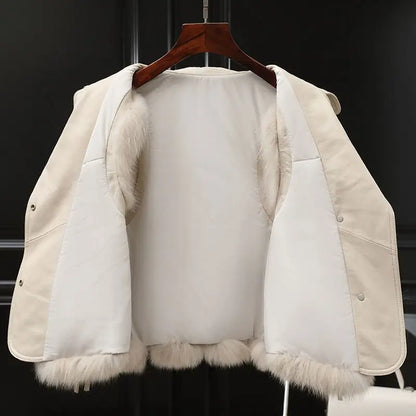 Juliet | Damski żakiet z kontrastową lamówką i skórzanym kołnierzem, elegancki i stylowy fason