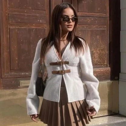 Calista - Damski Elegancki Kardigan z Dekoracyjnymi Zapięciami