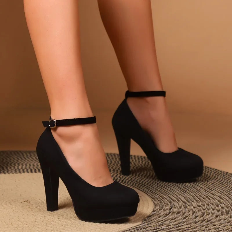 Aurelia - Damskie czółenka na słupku z paskiem – eleganckie buty na obcasie
