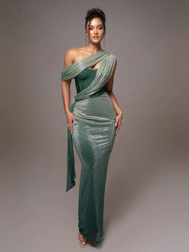 Joanna | Damska wieczorowa sukienka na jedno ramię, elegancki i kobiecy fason