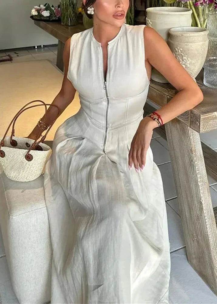 Myrna | sukienka maxi damska bez rękawów z zamkiem z przodu