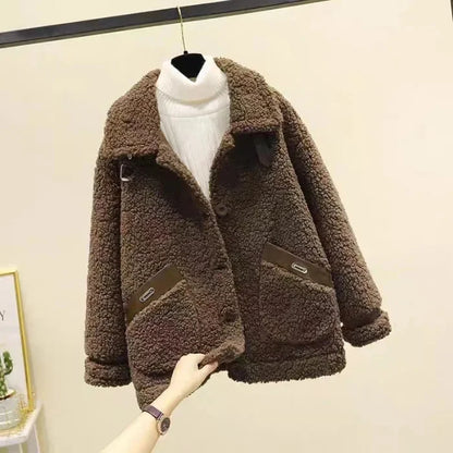Bella - Damska kurtka z barankiem – ciepła kurtka teddy z kołnierzem i kieszeniami