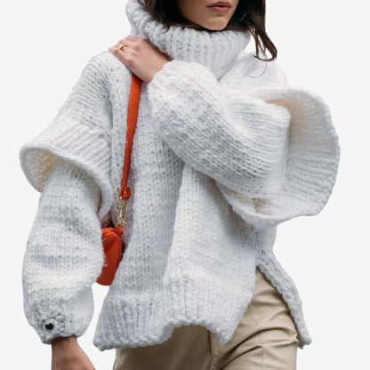 Tamara - Oversized sweter z długim rękawem, golfem i prążkowanymi detalami