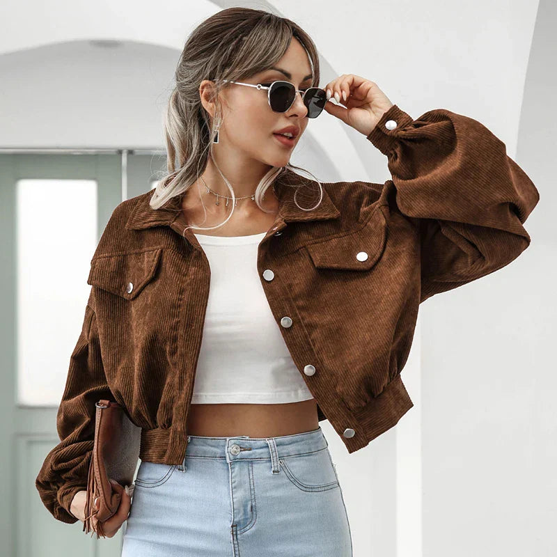 Natalia | Krótka kurtka damska z sztruksu, elegancki i modny fason na co dzień