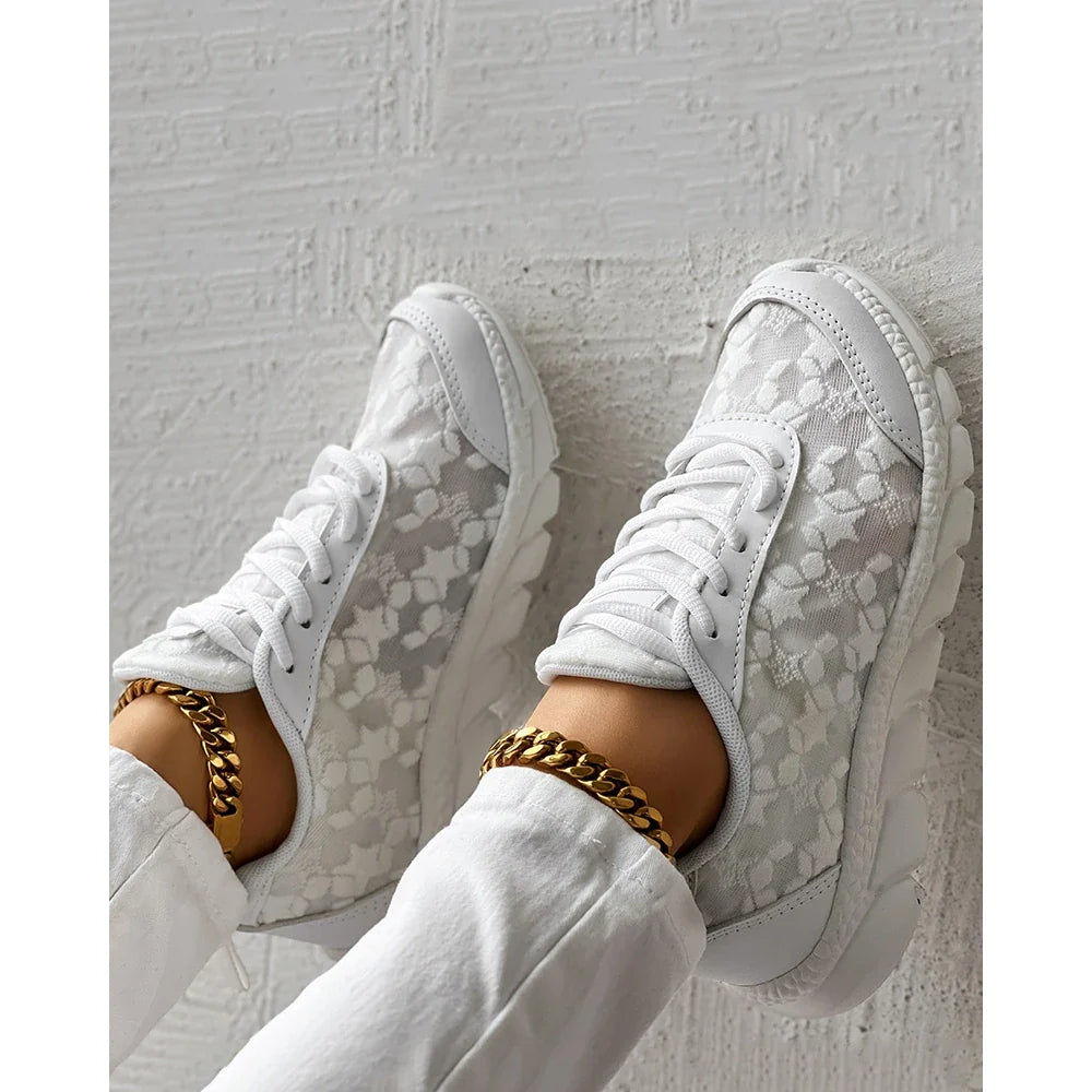 Elvira - Damskie buty sportowe sneakersy ortopedyczne z koronkowymi wstawkami
