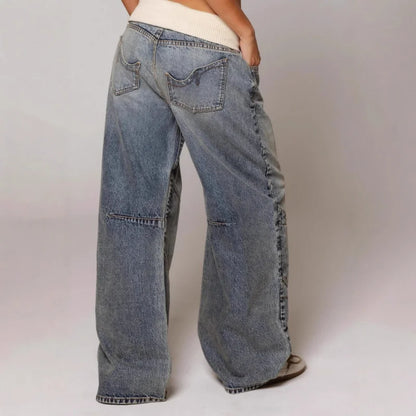 Mabel | Jeansy damskie baggy z szeroką nogawką w stylu Y2K, z prążkowanym pasem