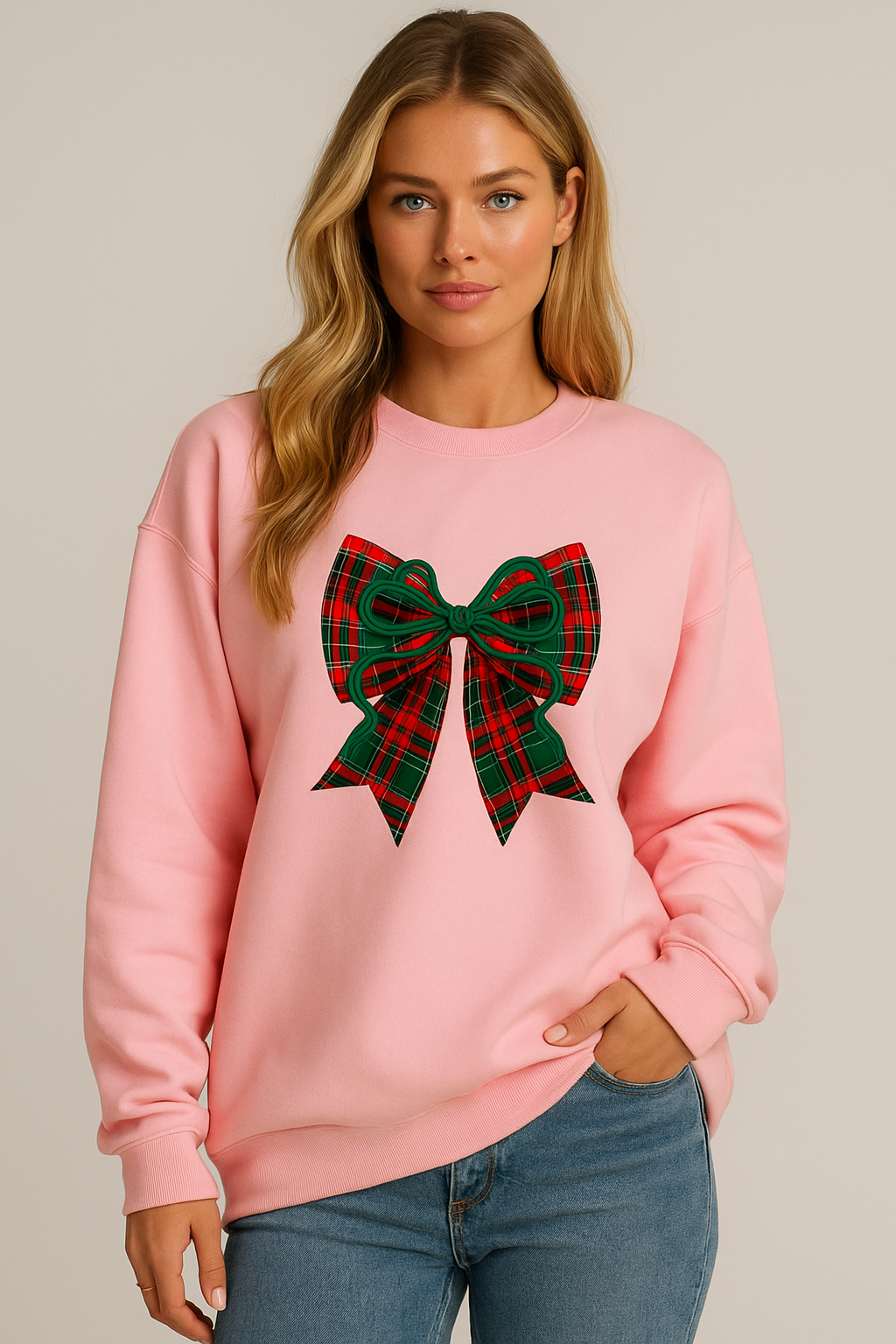 Katy - Damski sweter świąteczny z kokardą