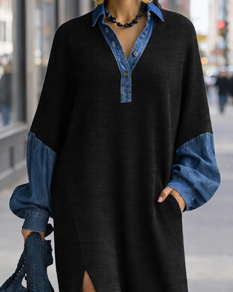 Fancy | Stylowa damska sukienka maxi z denimu w patchworku