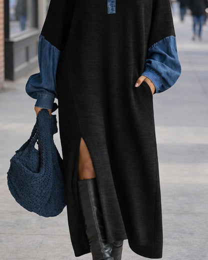 Fancy | Stylowa damska sukienka maxi z denimu w patchworku