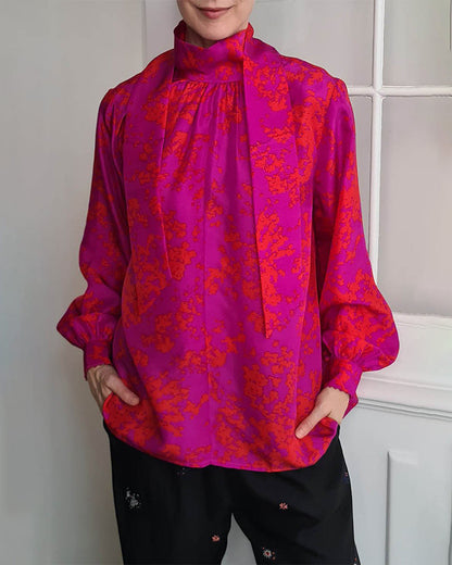 Kathy | Luźna bluzka damska z długim rękawem i wiązaniami w casualowym stylu
