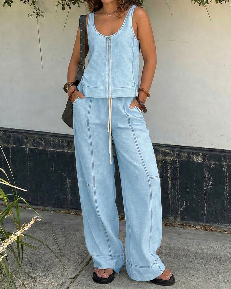 Holly | Komplet damski casual z topem na ramiączkach