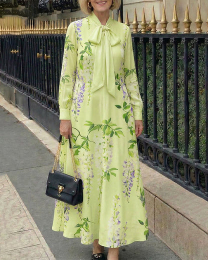 Carrie | Sukienka maxi damska w kwiatowy print z kokardą