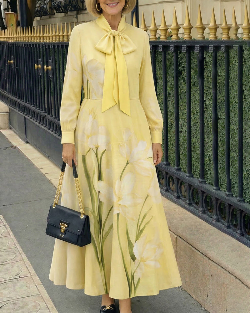 Carrie | Sukienka maxi damska w kwiatowy print z kokardą