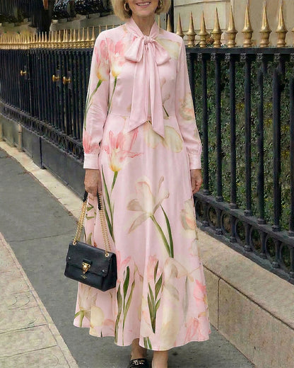 Carrie | Sukienka maxi damska w kwiatowy print z kokardą