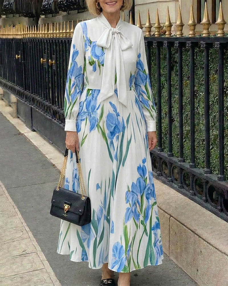 Carrie | Sukienka maxi damska w kwiatowy print z kokardą