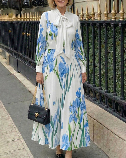 Carrie | Sukienka maxi damska w kwiatowy print z kokardą