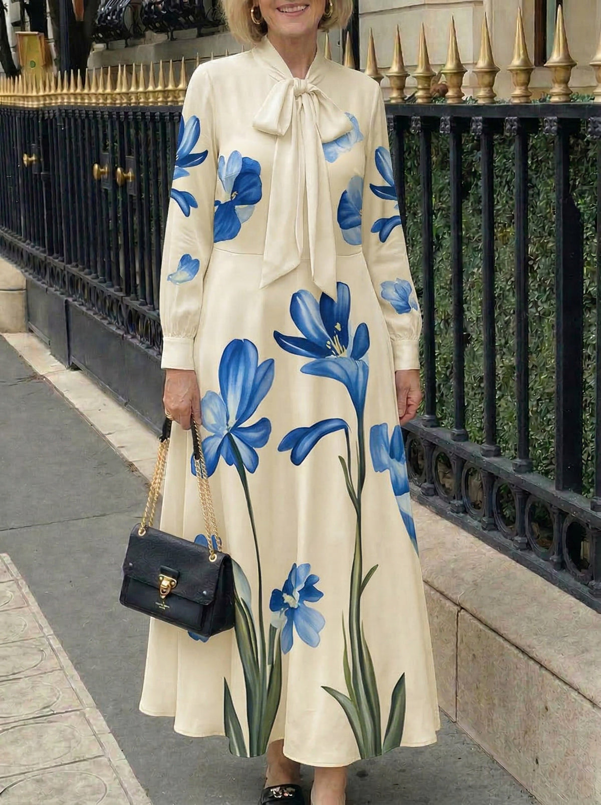 Carrie | Sukienka maxi damska w kwiatowy print z kokardą