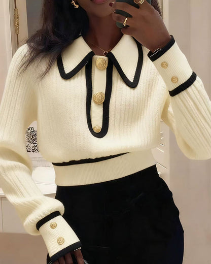 Zelda | Casualowy damski krótki sweter polo w stylu colorblock, nowoczesny i swobodny fason