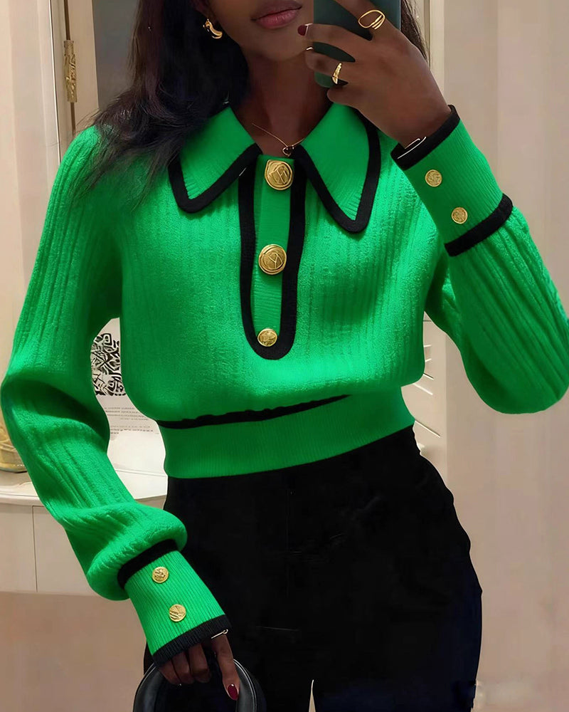 Zelda | Casualowy damski krótki sweter polo w stylu colorblock, nowoczesny i swobodny fason