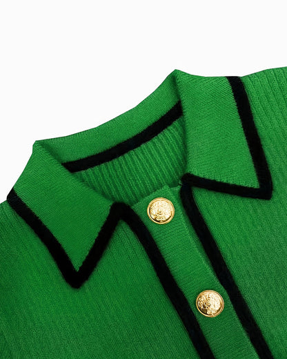 Zelda | Casualowy damski krótki sweter polo w stylu colorblock, nowoczesny i swobodny fason