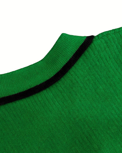 Zelda | Casualowy damski krótki sweter polo w stylu colorblock, nowoczesny i swobodny fason