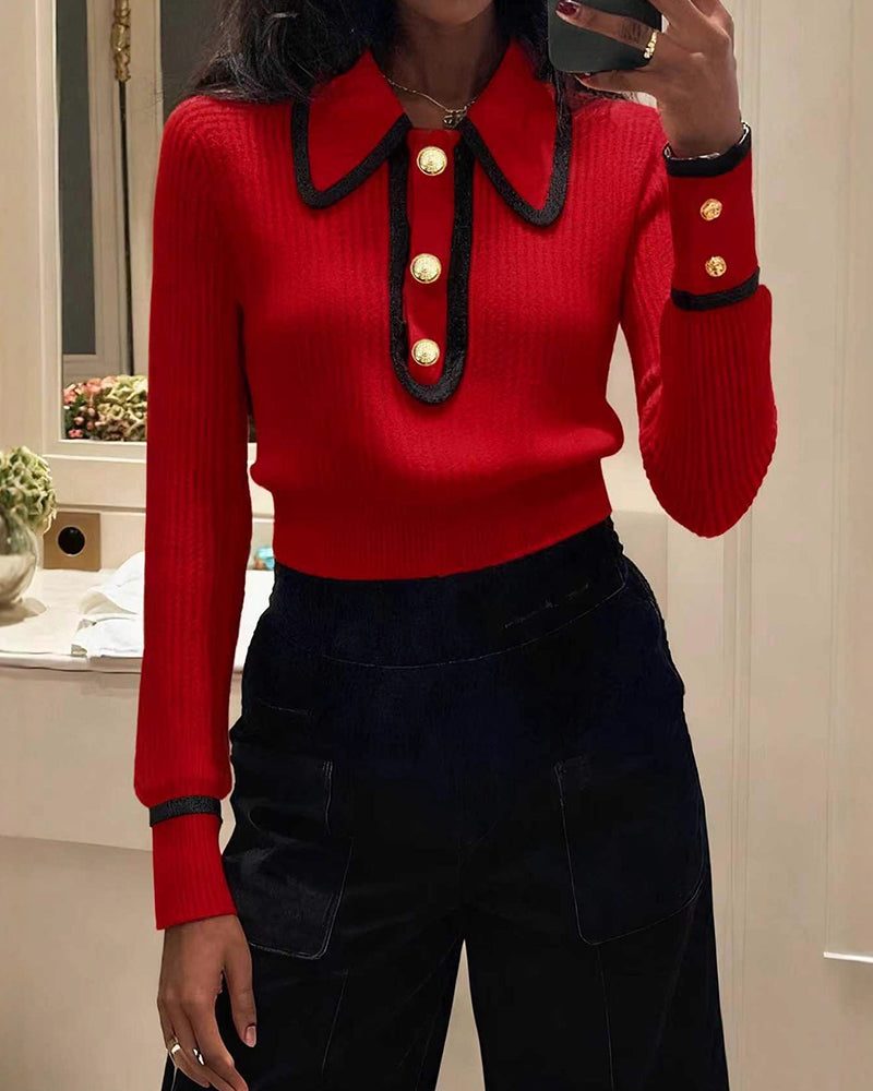 Zelda | Casualowy damski krótki sweter polo w stylu colorblock, nowoczesny i swobodny fason