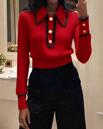 Zelda | Casualowy damski krótki sweter polo w stylu colorblock, nowoczesny i swobodny fason