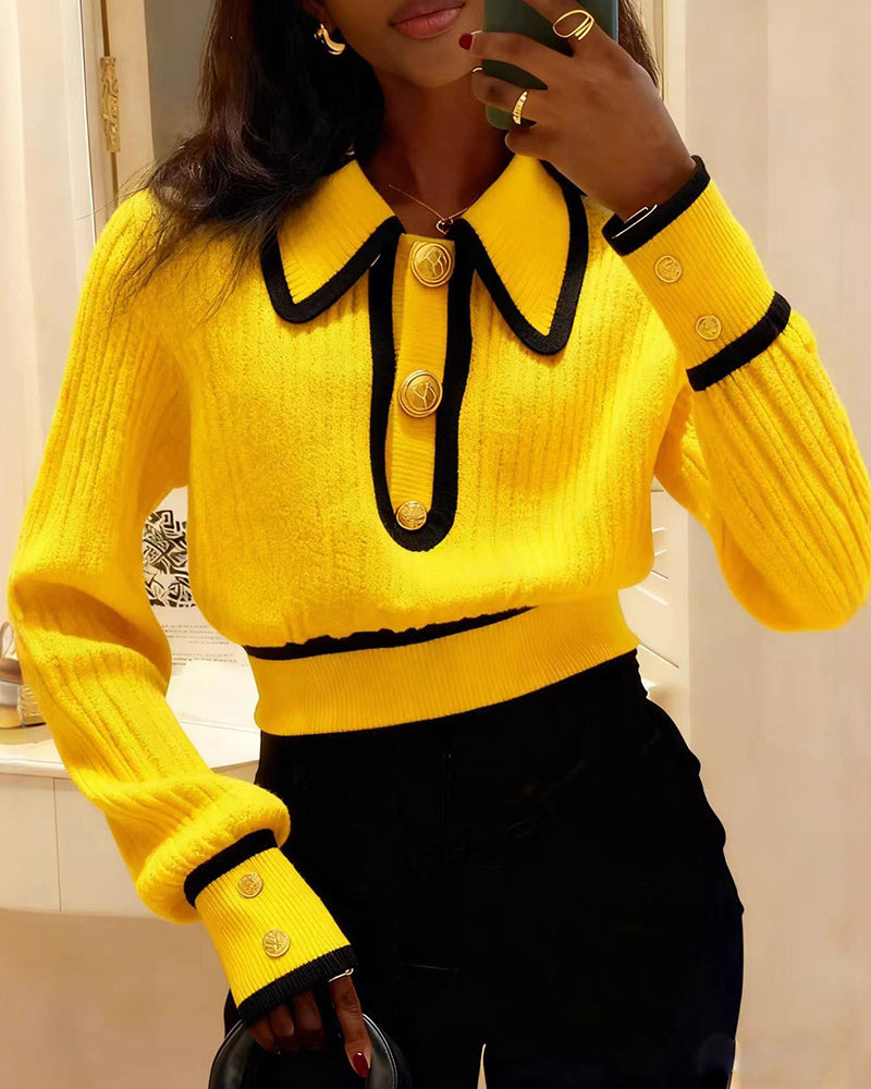 Zelda | Casualowy damski krótki sweter polo w stylu colorblock, nowoczesny i swobodny fason