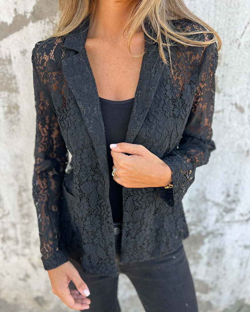 Fiona | Modny damski żakiet z koronką i kołnierzem typu lapel