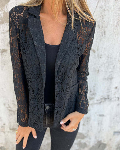Fiona | Modny damski żakiet z koronką i kołnierzem typu lapel
