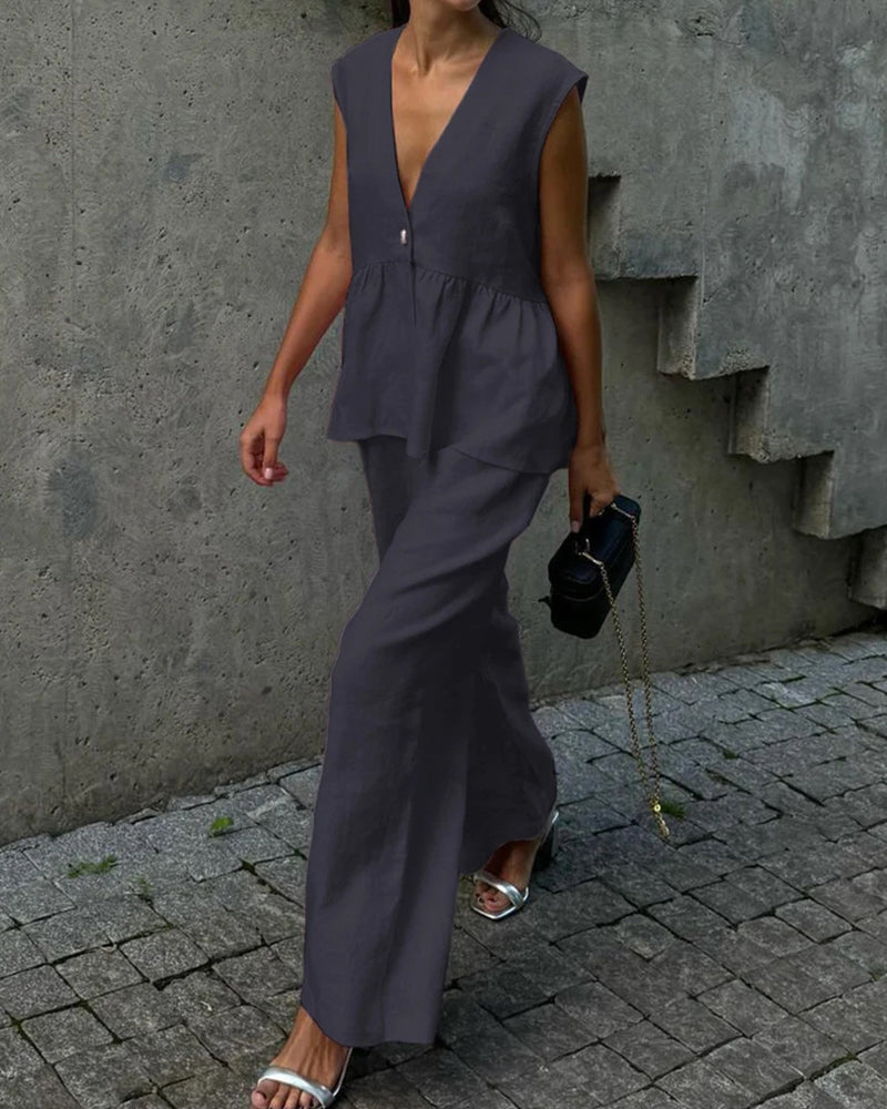 Persis | Komplet damski casual z topem na ramiączkach