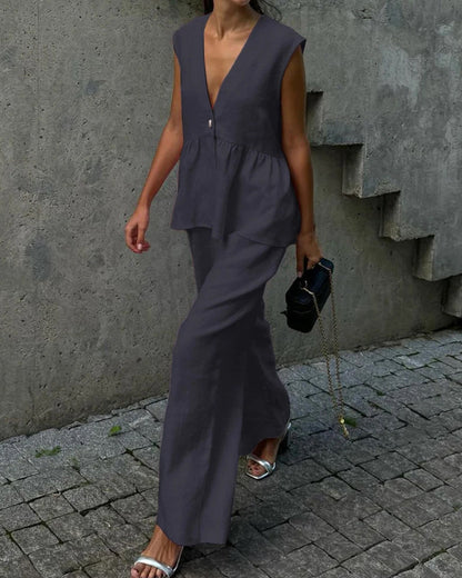 Persis | Komplet damski casual z topem na ramiączkach