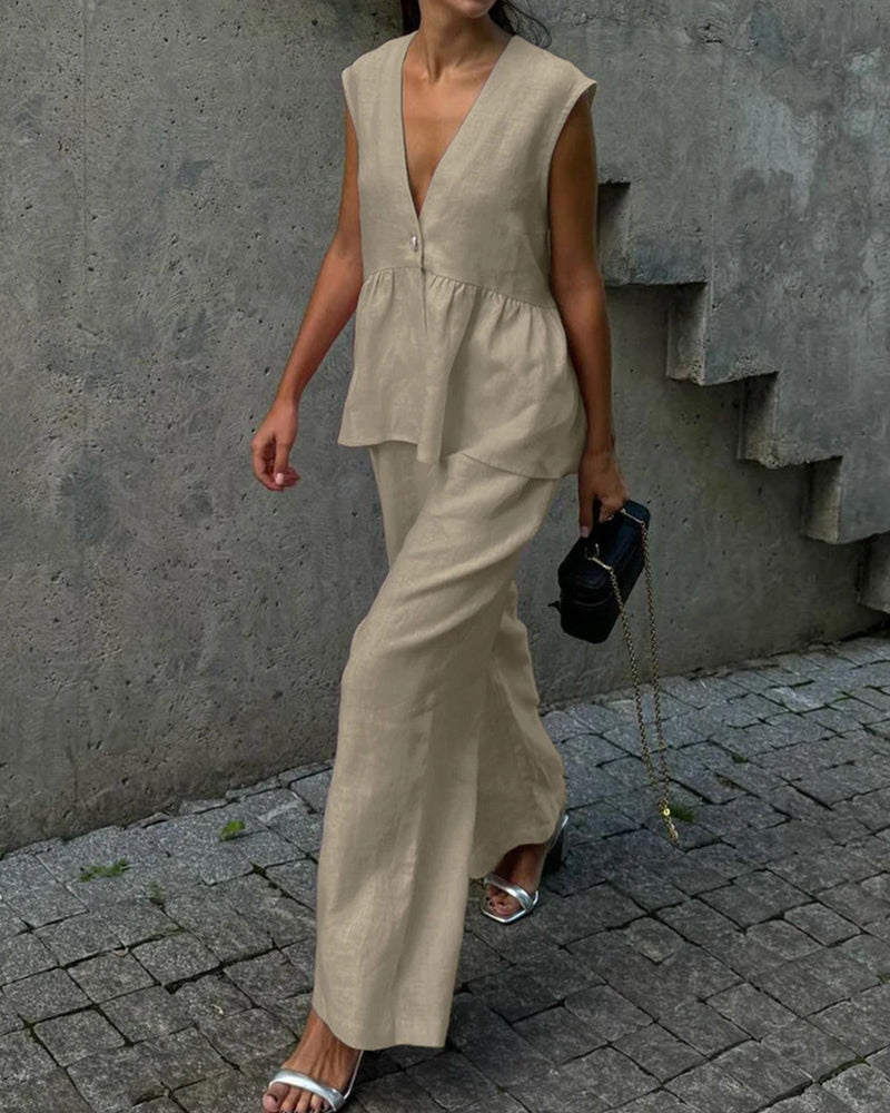 Persis | Komplet damski casual z topem na ramiączkach