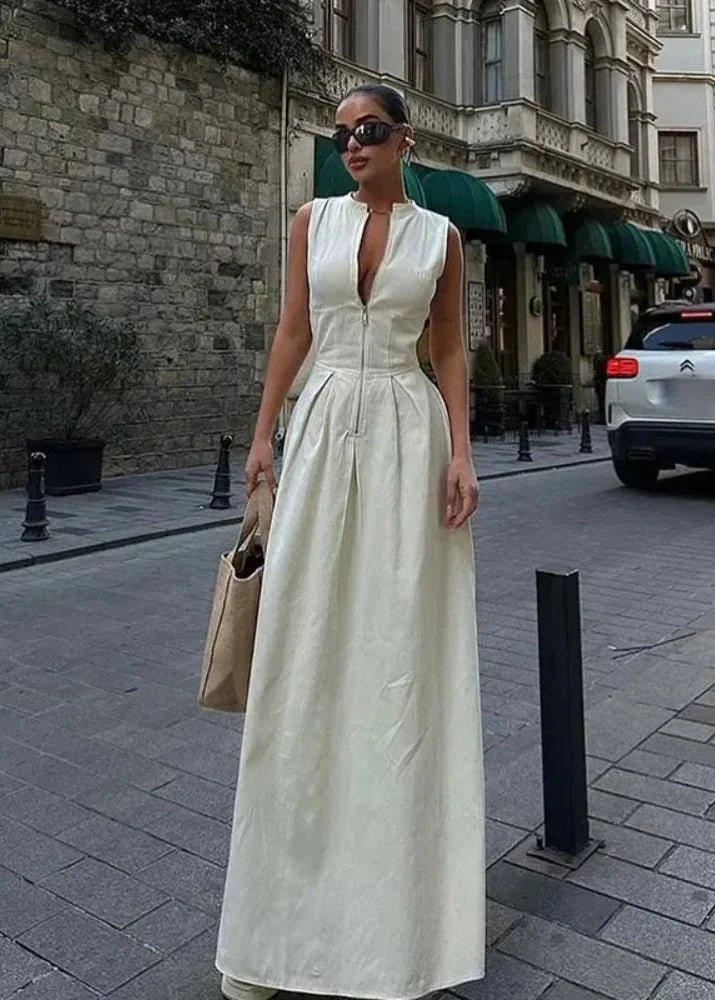 Myrna | sukienka maxi damska bez rękawów z zamkiem z przodu