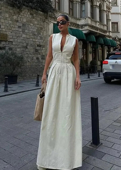 Myrna | sukienka maxi damska bez rękawów z zamkiem z przodu