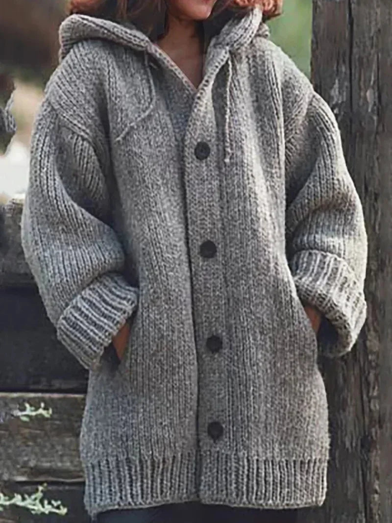 Katarzyna - Damski sweter kardigan z grubej dzianiny