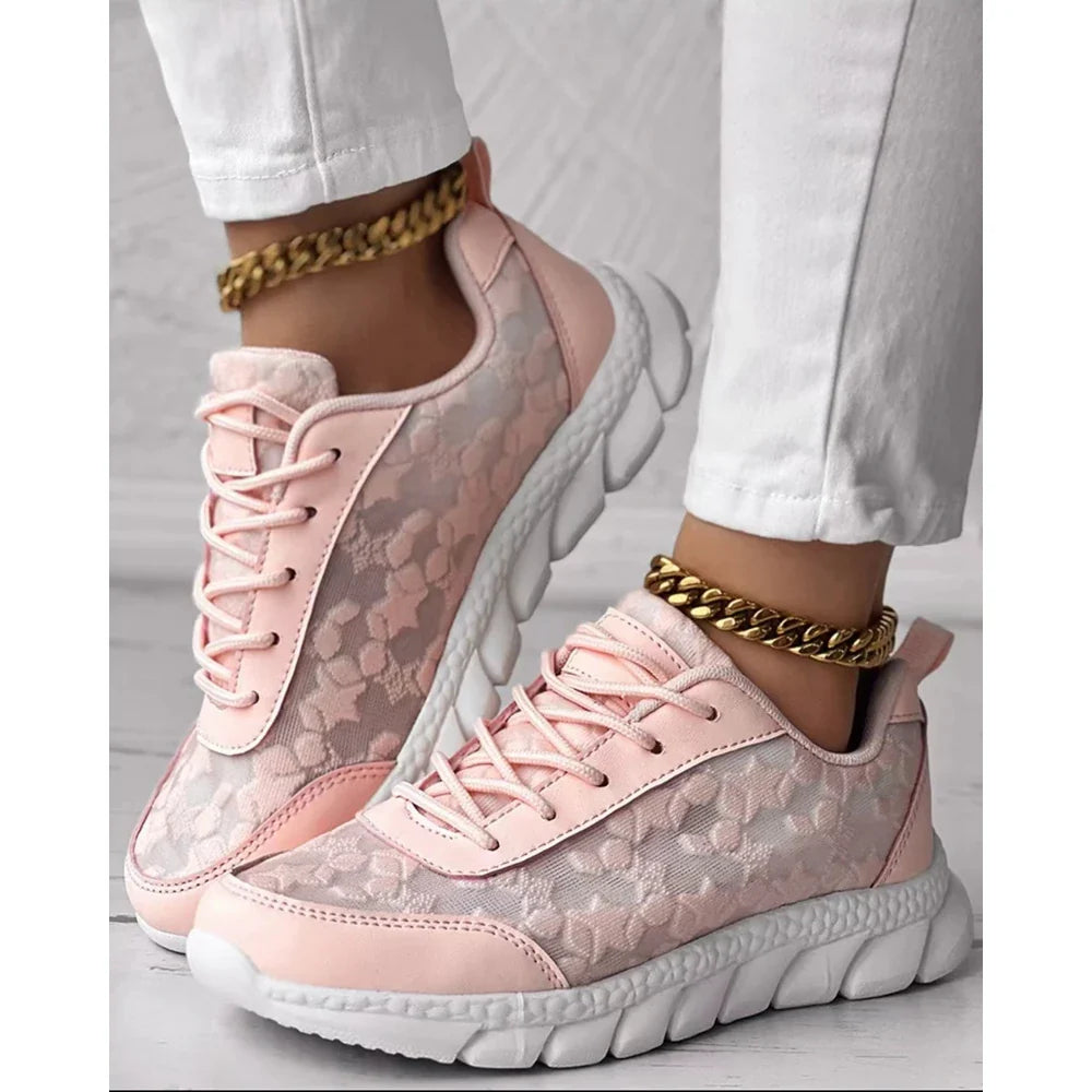 Elvira - Damskie buty sportowe sneakersy ortopedyczne z koronkowymi wstawkami