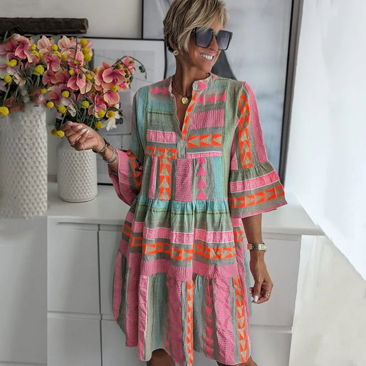 Melanie | Sukienka damska midi w stylu boho z patchworkowym wzorem