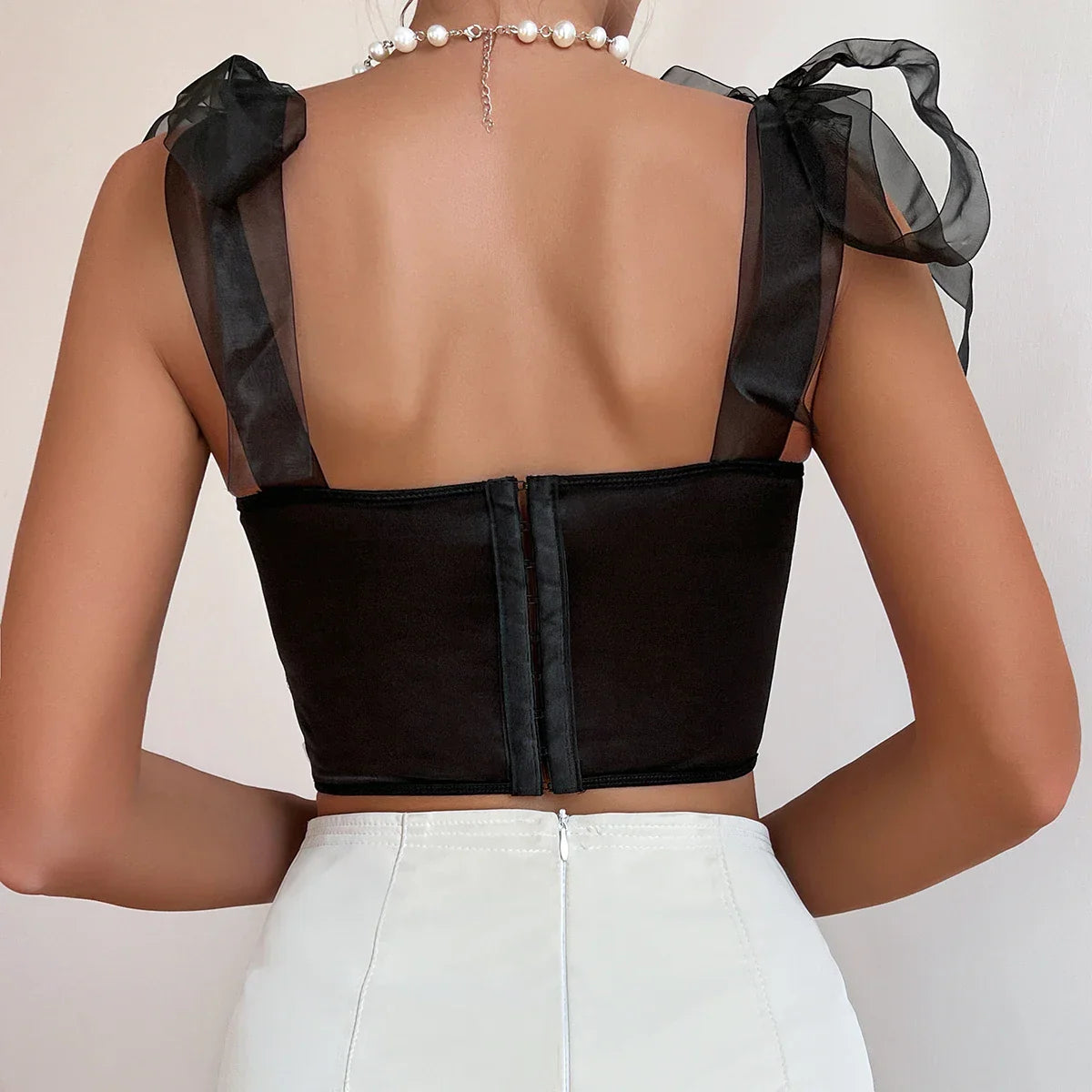 Audra | Damski top gorsetowy z haftowanym tiulem, elegancki i kobiecy fason