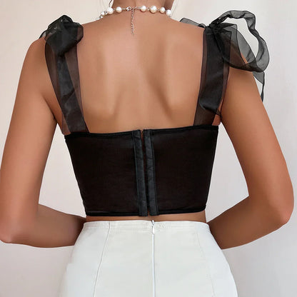 Audra | Damski top gorsetowy z haftowanym tiulem, elegancki i kobiecy fason