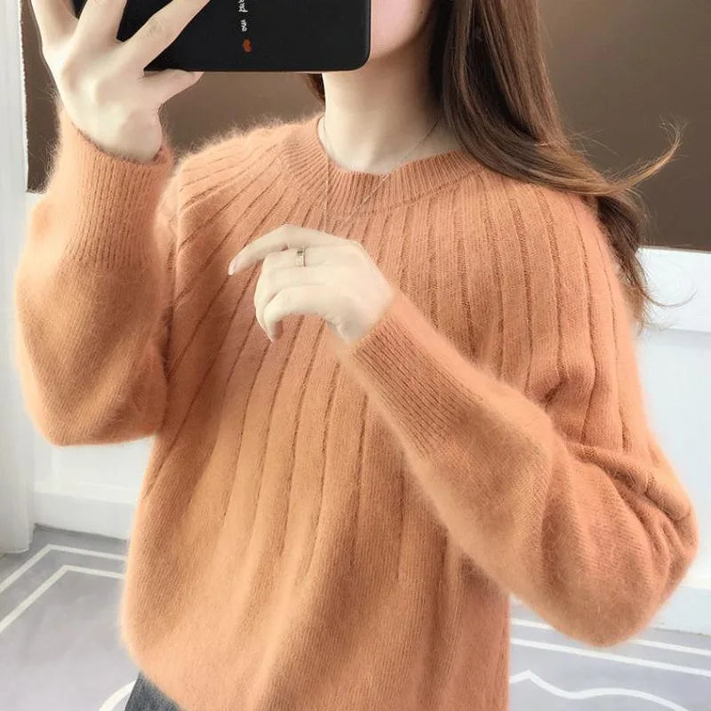Bianka - Damski sweter kaszmirowy miękki oversize elegancki pulower prążkowany