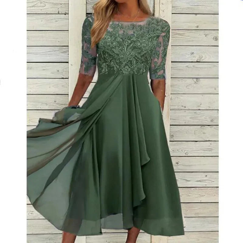 Malwina - Elegancka sukienka wieczorowa z koronkową górą i rozkloszowanym dołem