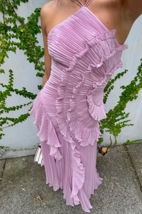 Shelley | Sukienka damska midi halter z plisami i falbanami elegancka letnia