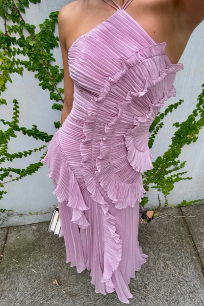 Shelley | Sukienka damska midi halter z plisami i falbanami elegancka letnia