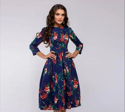 Eliana - Elegancka sukienka midi z kwiatowym wzorem
