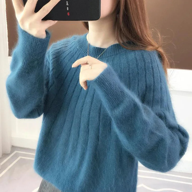 Bianka - Damski sweter kaszmirowy miękki oversize elegancki pulower prążkowany