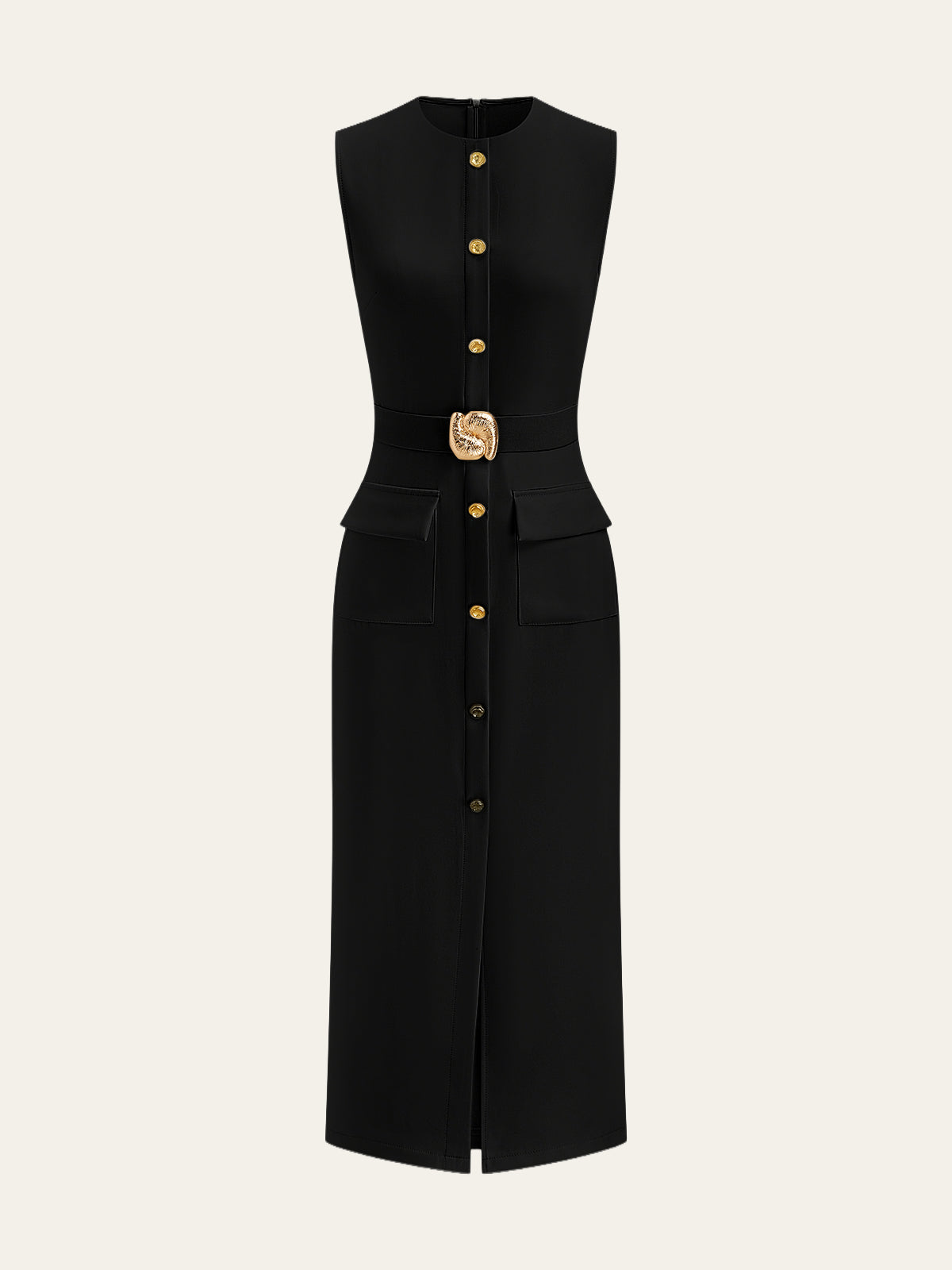 Karlie | Sukienka midi bez rękawów z guzikami, elegancka nowoczesna