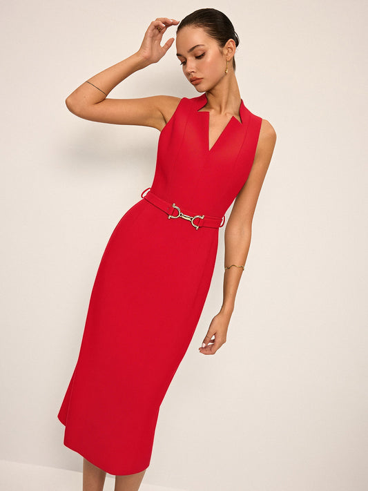 Beau | Sukienka midi bez rękawów z paskiem, elegancka nowoczesna